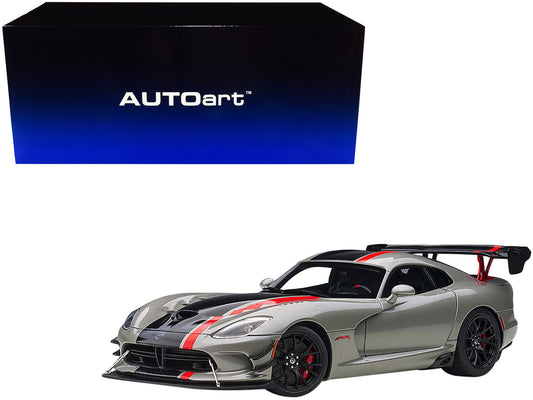 2017 Dodge Viper ACR Billet Silver Metallic with Black and Red Stripes 1/18 Model Car by Autoart by Autoart