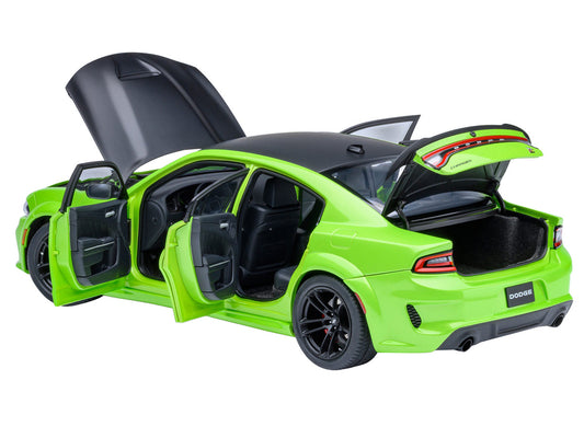 Dodge Charger Scat Pack Widebody Sublime Green with Matt Black Hood and Top 1/18 Model Car by Autoart by Autoart