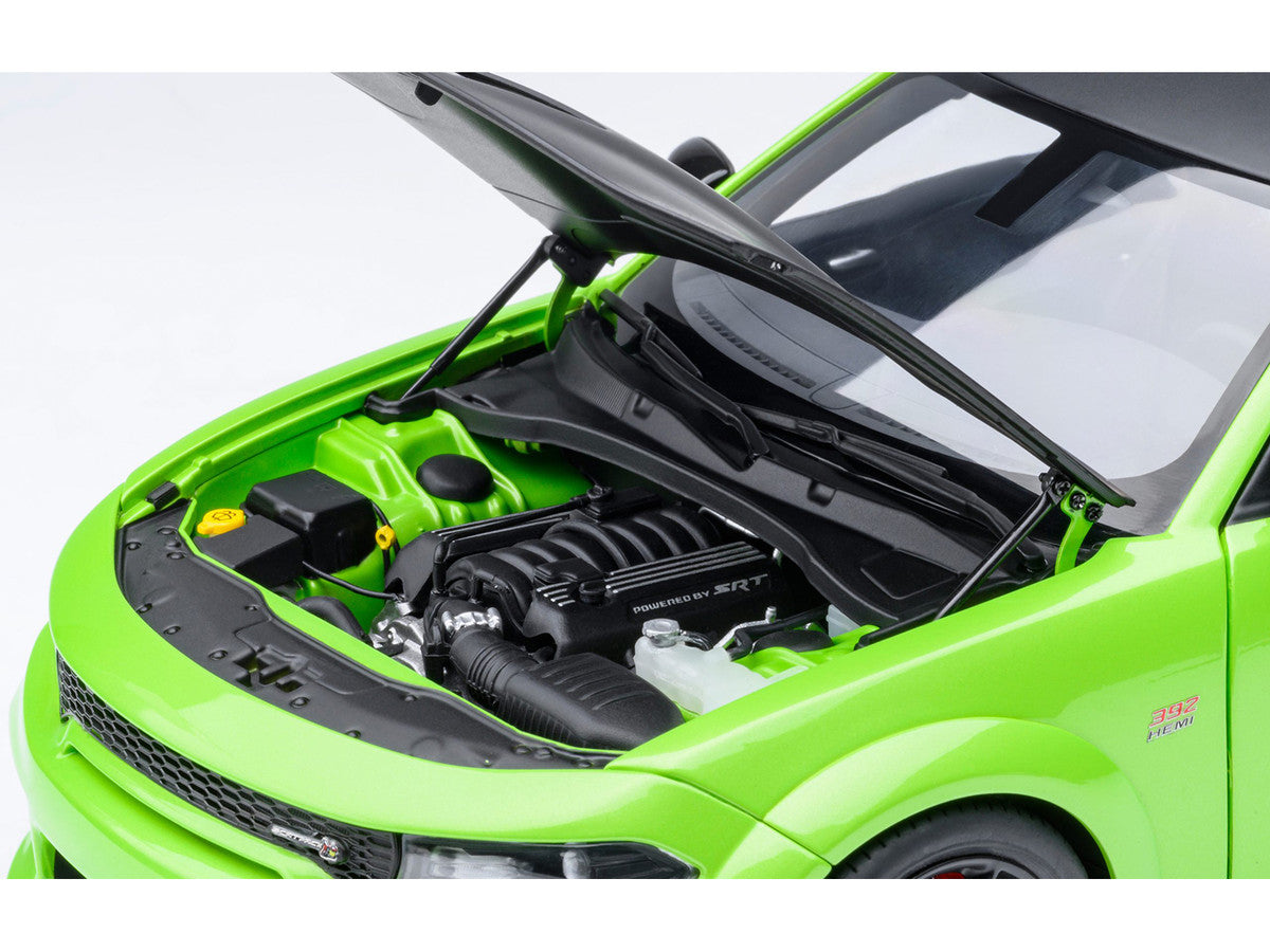 Dodge Charger Scat Pack Widebody Sublime Green with Matt Black Hood and Top 1/18 Model Car by Autoart by Autoart
