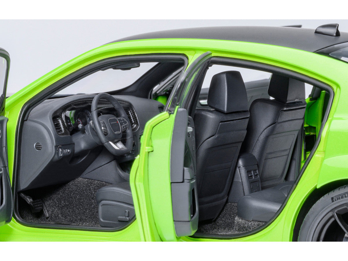 Dodge Charger Scat Pack Widebody Sublime Green with Matt Black Hood and Top 1/18 Model Car by Autoart by Autoart