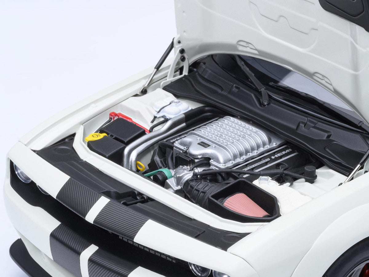 2023 Dodge Challenger SRT Super Stock Knuckle White with Carbon Stripes 1/18 Model Car by Autoart by Autoart
