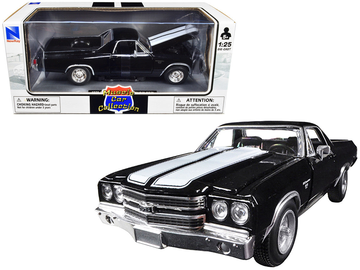1970 Chevrolet El Camino SS Black with White Stripes "Muscle Car Collection" 1/25 Diecast Model Car by New Ray by New Ray