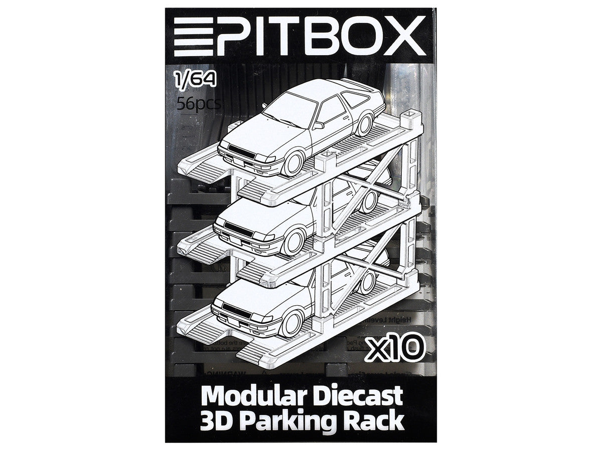 Modular Diecast 3D Parking Rack Display Stand Set of 10 Racks for 1/64 Scale Model Cars by Pitbox by Pitbox
