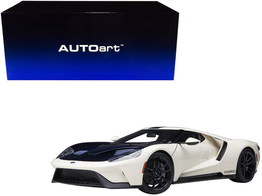 Ford GT Heritage Edition Prototype Wimbledon White with Antimatter Blue Hood and Stripe 1/18 Model Car by Autoart by Autoart