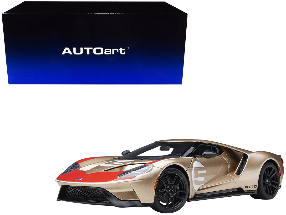 Ford GT Heritage Edition #5 "Holman Moody" Gold Metallic with Red and White Graphics 1/18 Model Car by Autoart by Autoart