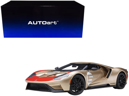 Ford GT Heritage Edition #5 "Holman Moody" Gold Metallic with Red and White Graphics 1/18 Model Car by Autoart by Autoart