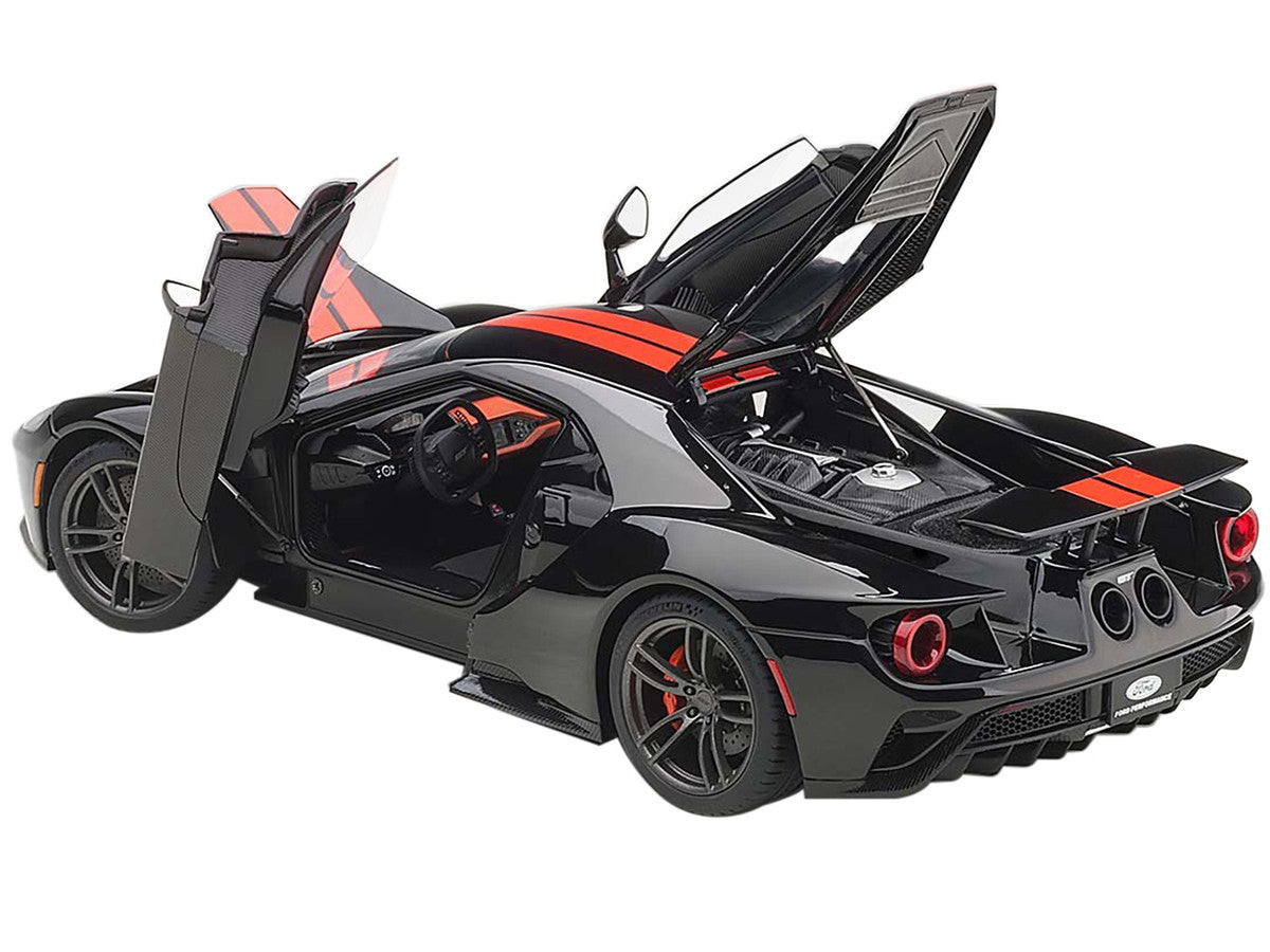 2017 Ford GT Shadow Black with Orange Stripes 1/18 Model Car by Autoart by Autoart