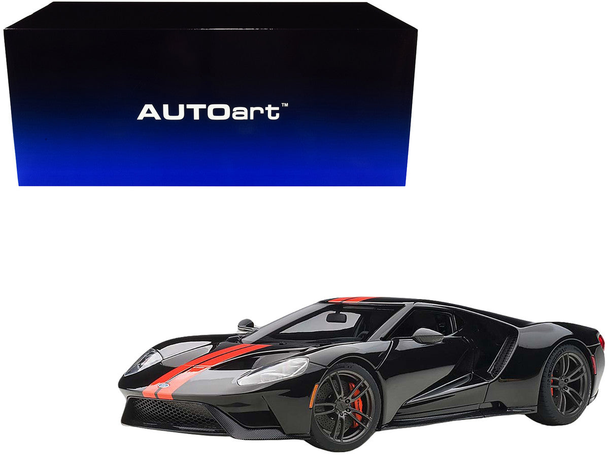 2017 Ford GT Shadow Black with Orange Stripes 1/18 Model Car by Autoart by Autoart
