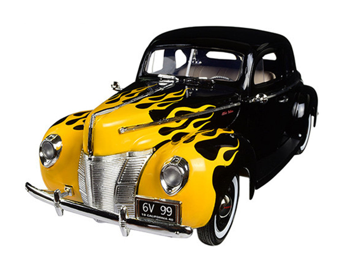 1940 Ford Deluxe Black with Yellow Flames "Timeless Classics" 1/18 Diecast Model Car by Motormax by Motormax