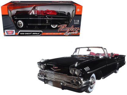 1958 Chevrolet Impala Convertible Black with Red Interior "Timeless Classics" 1/18 Diecast Model Car by Motormax by Motormax