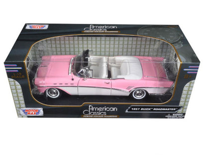 1957 Buick Roadmaster Convertible Pink and White 1/18 Diecast Model Car by Motormax-2