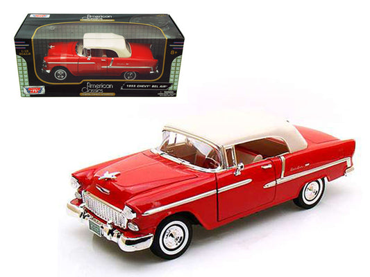 1955 Chevrolet Bel Air Convertible Soft Top Red 1/18 Diecast Car Model by Motormax by Motormax