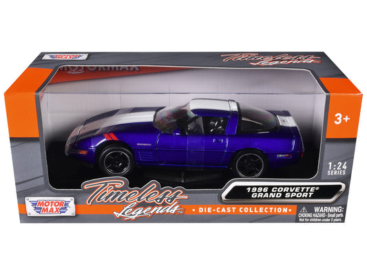 1996 Chevrolet Corvette Grand Sport Blue Metallic with White Stripes "Timeless Legends" Series 1/24 Diecast Model Car by Motormax by Motormax