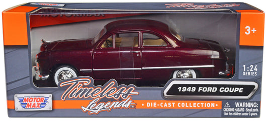 1949 Ford Coupe Burgundy 1/24 Diecast Model Car by Motormax by Motormax