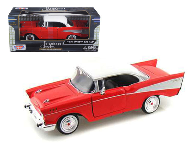 1957 Chevrolet Bel Air Red with White Top 1/24 Diecast Model Car by Motormax by Motormax