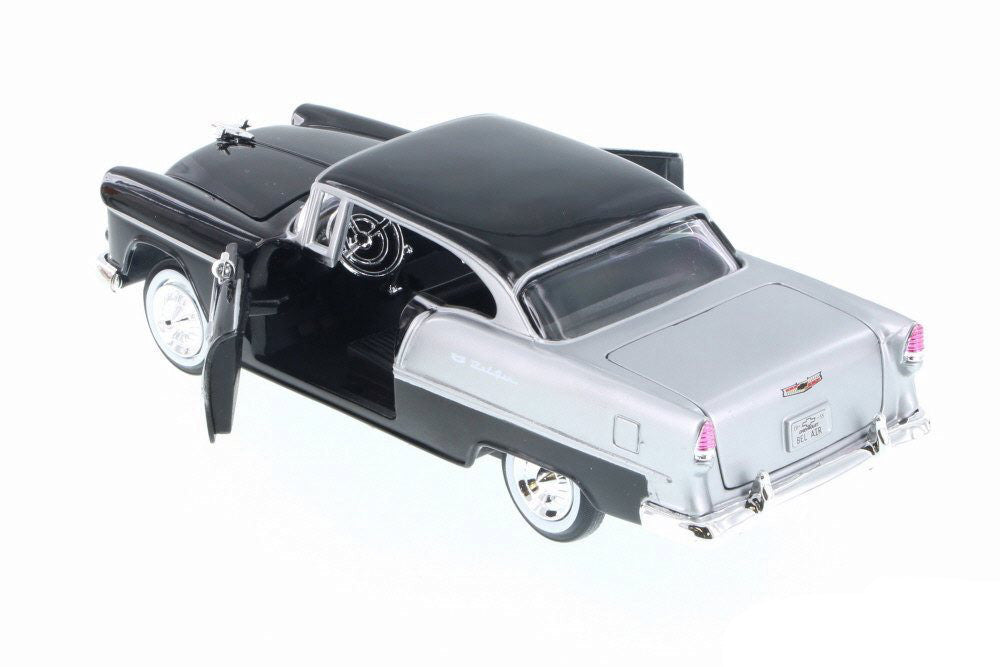 1955 Chevrolet Bel Air Black and Silver 1/24 Diecast Model Car by Motormax