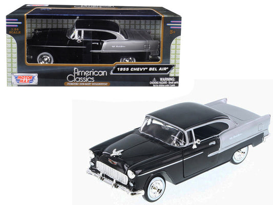 1955 Chevrolet Bel Air Black and Silver 1/24 Diecast Model Car by Motormax by Motormax
