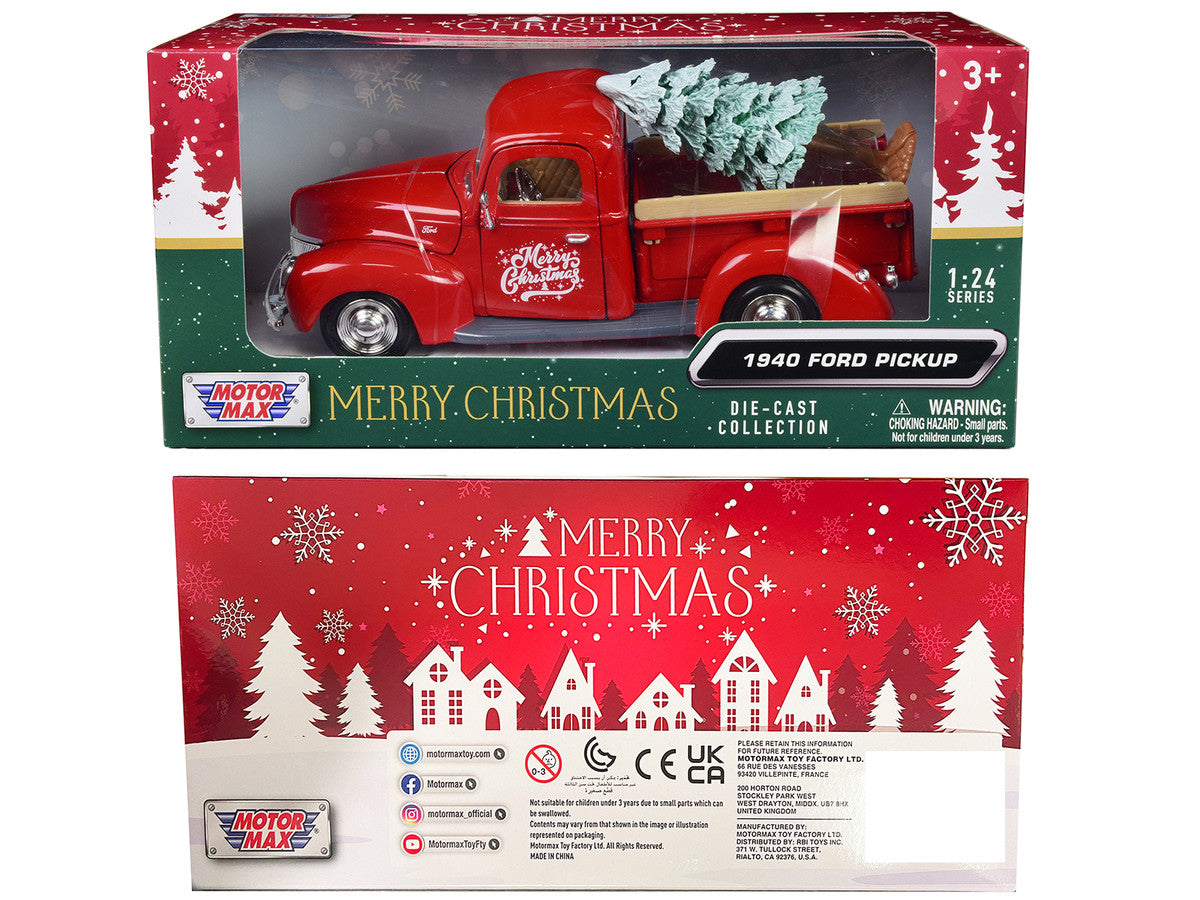 1940 Ford Pickup Truck Red "Merry Christmas" with Tree Accessory 1/24 Diecast Model Car by Motormax by Motormax