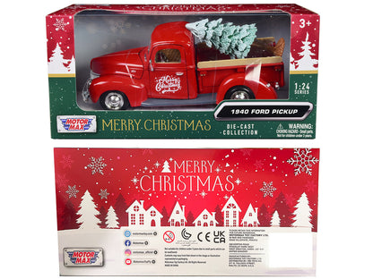 1940 Ford Pickup Truck Red "Merry Christmas" with Tree Accessory 1/24 Diecast Model Car by Motormax by Motormax