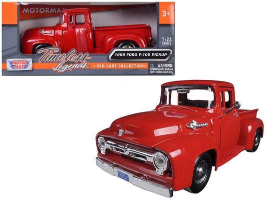 1956 Ford F-100 Pickup Red 1/24 Diecast Model Car by Motormax by Motormax