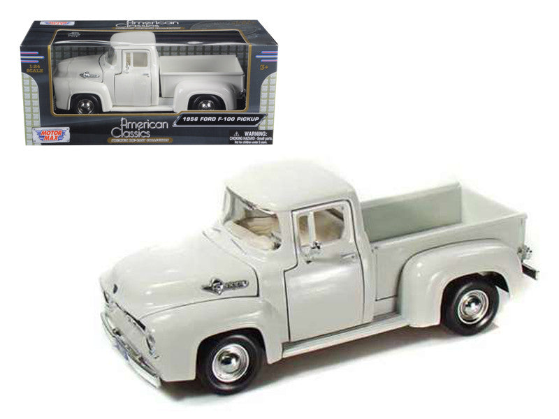 1956 Ford F-100 Pickup Truck White 1/24 Diecast Model Car by Motormax by Motormax