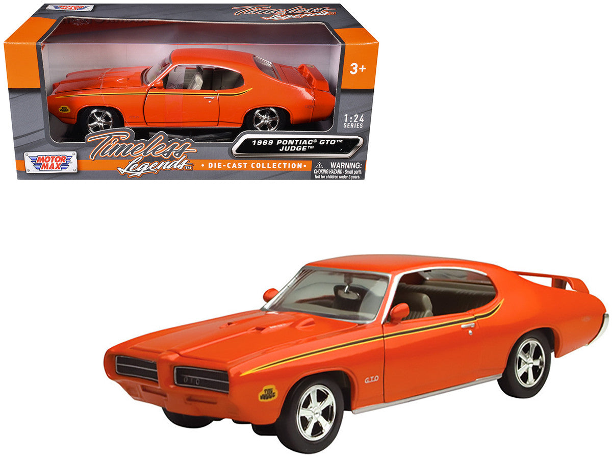 1969 Pontiac GTO Judge Orange with Stripes 1/24 Diecast Model Car by Motormax by Motormax