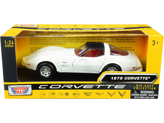 1979 Chevrolet Corvette C3 White with Black Top and Red Interior "History of Corvette" Series 1/24 Diecast Model Car by Motormax by Motormax