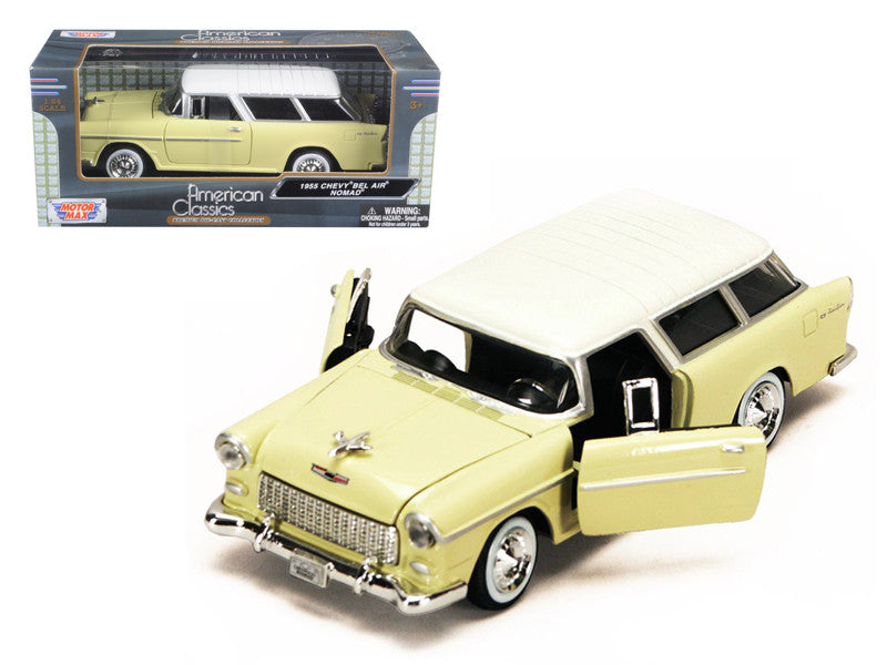1955 Chevrolet Bel Air Nomad Yellow with White Top 1/24 Diecast Model Car by Motormax by Motormax