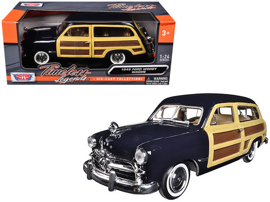 1949 Ford Woody Wagon Dark Blue 1/24 Diecast Model Car by Motormax by Motormax