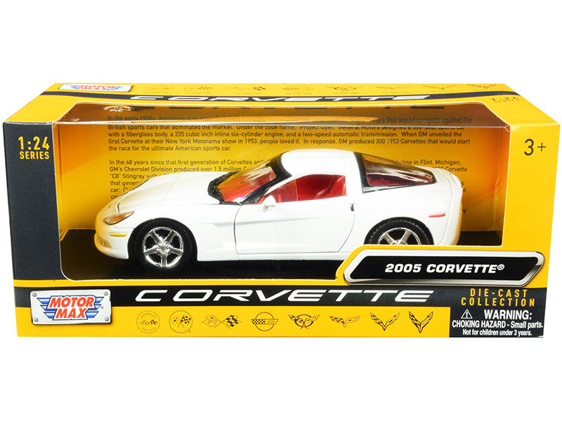 2005 Chevrolet Corvette C6 White with Red Interior "History of Corvette" Series 1/24 Diecast Model Car by Motormax by Motormax