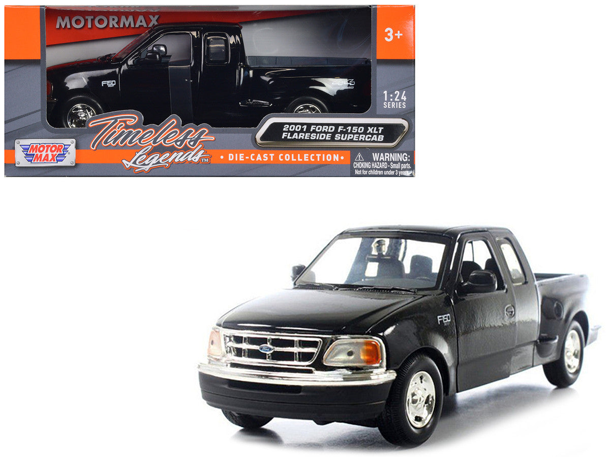 2001 Ford F-150 XLT Flareside Supercab Pickup Truck Black 1/24 Diecast Car Model by Motormax by Motormax