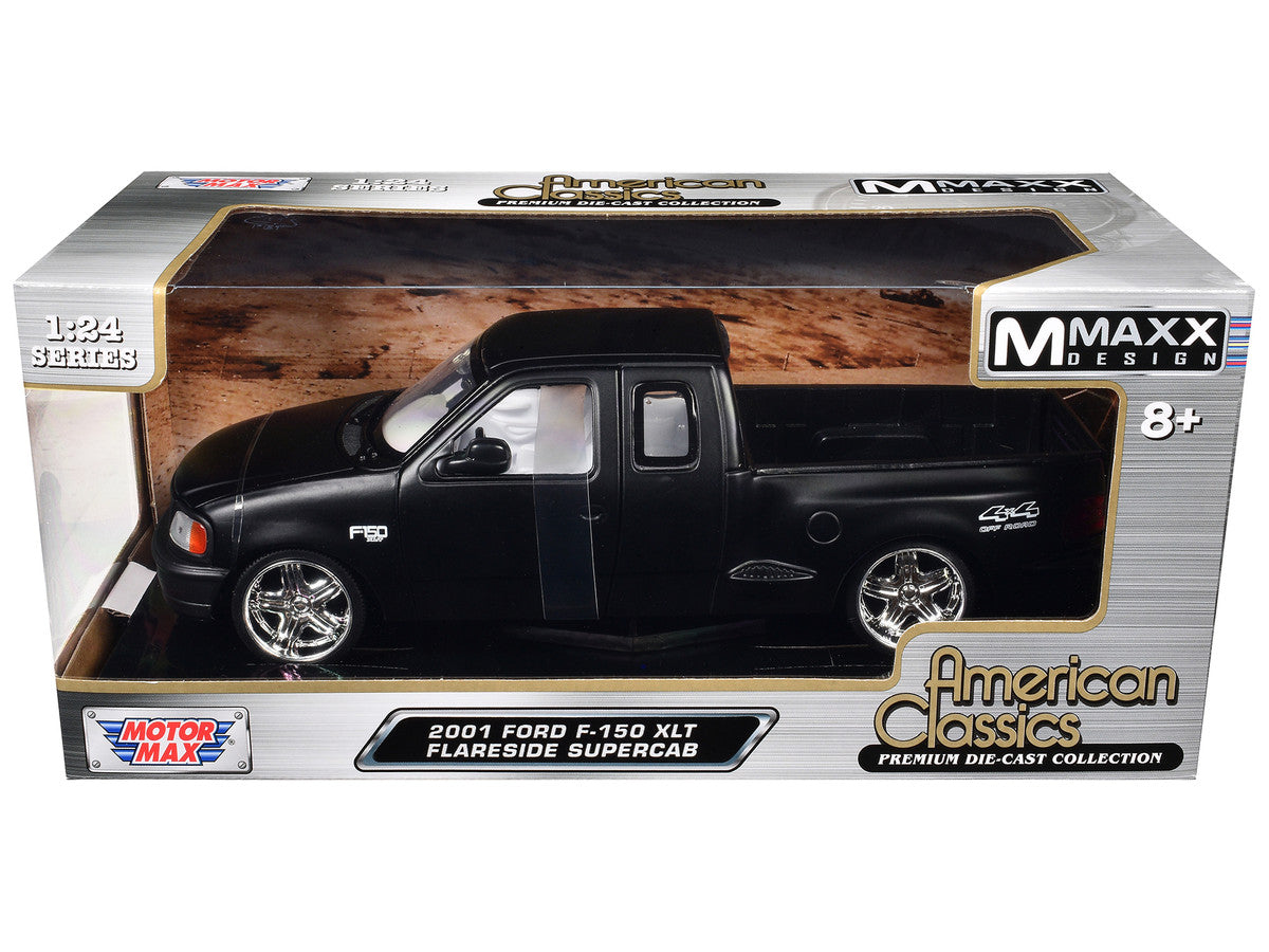 2001 Ford F-150 XLT Flareside Supercab Pickup Truck Matt Black with White Interior "Maxx Design" "American Classics" Series 1/24 Diecast Model Car by Motormax by Motormax