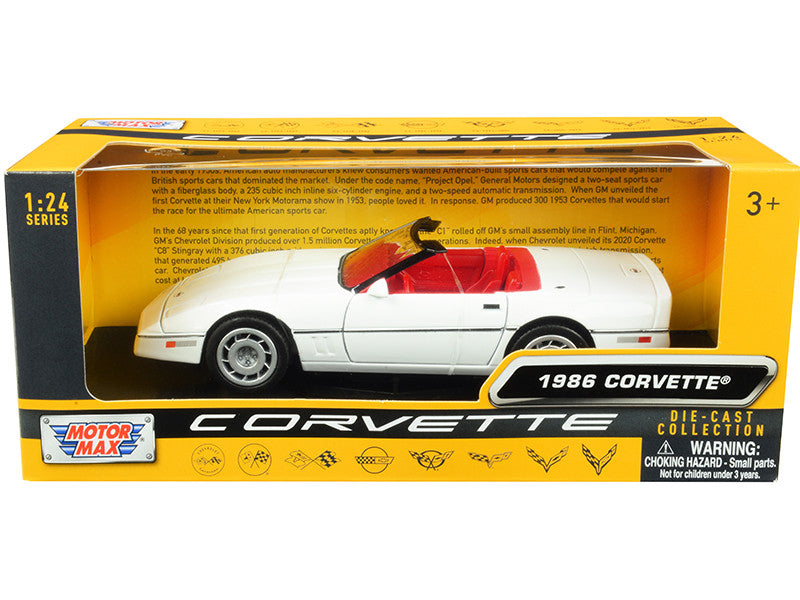 1986 Chevrolet Corvette C4 Convertible White with Red Interior "History of Corvette" Series 1/24 Diecast Model Car by Motormax by Motormax