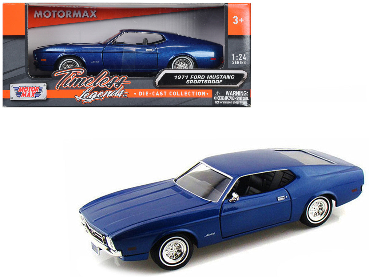 1971 Ford Mustang Sportsroof Blue 1/24 Diecast Model Car by Motormax by Motormax