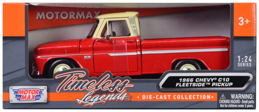 1966 Chevrolet C10 Fleetside Pickup Truck Red with Cream Top "American Classics" 1/24 Diecast Model Car by Motormax by Motormax