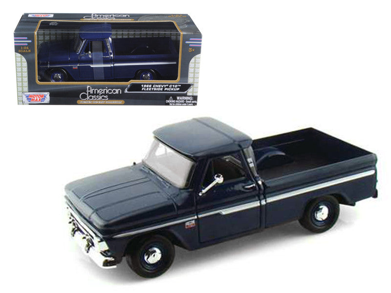 1966 Chevrolet C10 Fleetside Pickup Truck Dark Blue 1/24 Diecast Car Model by Motormax by Motormax