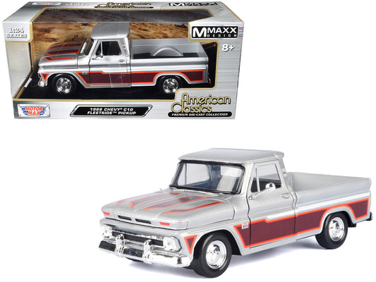 1966 Chevrolet C10 Fleetside Pickup Truck Silver Metallic with Brown Sides "American Classics" Series 1/24 Diecast Model Car by Motormax by Motormax