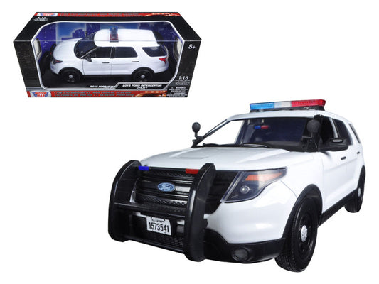 2015 Ford PI Utility Interceptor Police Car with Light Bar Plain White 1/18 Diecast Model Car by Motormax by Motormax