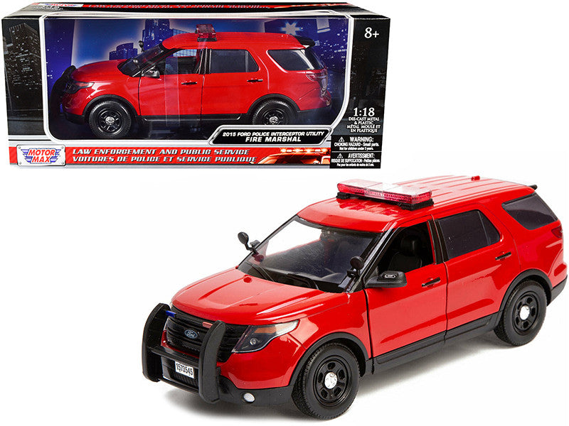 2015 Ford Police Interceptor Utility "Fire Marshal" Plain Red 1/18 Diecast Model Car by Motormax by Motormax