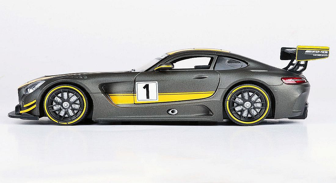 Mercedes AMG GT3 #1 Matt Gray with Yellow Stripes "GT Racing" 1/24 Diecast Model Car by Motormax by Motormax