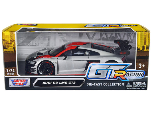 Audi R8 LMS GT3 Silver Metallic with Graphics "GT Racing" Series 1/24 Diecast Model Car by Motormax by Motormax