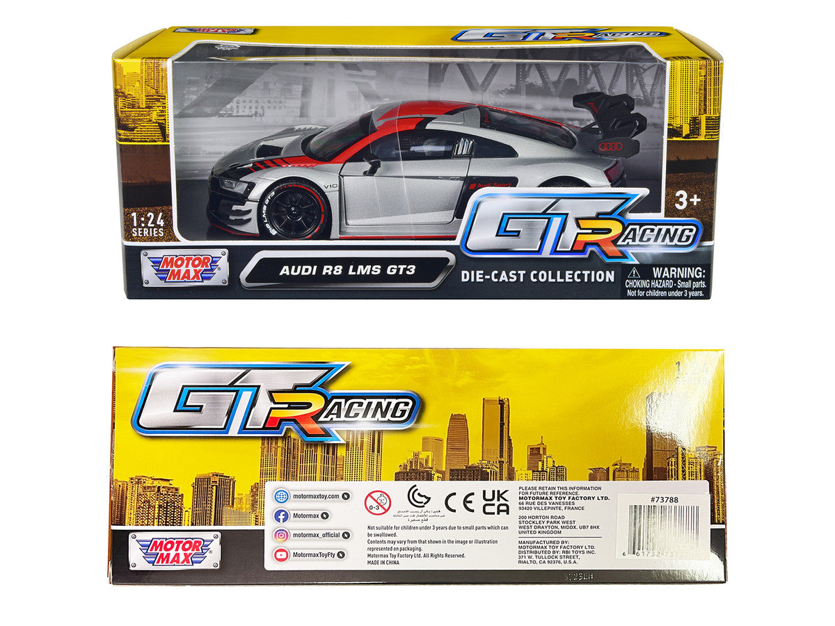 Audi R8 LMS GT3 Silver Metallic with Graphics "GT Racing" Series 1/24 Diecast Model Car by Motormax by Motormax
