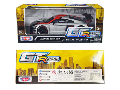 Audi R8 LMS GT3 Silver Metallic with Graphics "GT Racing" Series 1/24 Diecast Model Car by Motormax by Motormax