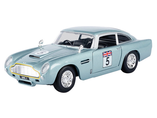 Aston Martin DB5 RHD (Right Hand Drive) #5 Light Blue Metallic "GT Racing" Series 1/24 Diecast Model Car by Motormax by Motormax