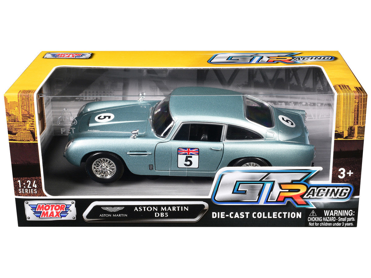 Aston Martin DB5 RHD (Right Hand Drive) #5 Light Blue Metallic "GT Racing" Series 1/24 Diecast Model Car by Motormax by Motormax