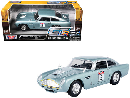 Aston Martin DB5 RHD (Right Hand Drive) #5 Light Blue Metallic "GT Racing" Series 1/24 Diecast Model Car by Motormax by Motormax