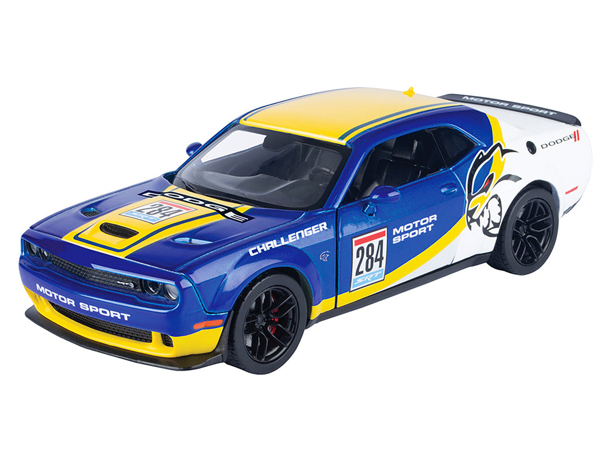 2018 Dodge Challenger SRT Hellcat Widebody #284 Blue Metallic and White with Yellow Graphics "GT Racing" Series 1/24 Diecast Model Car by Motormax by Motormax
