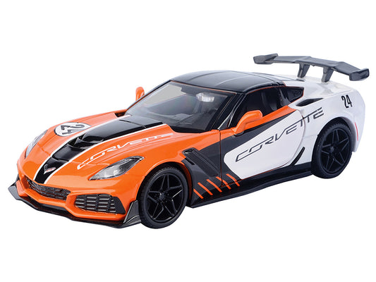 2019 Chevrolet Corvette ZR1 #24 Orange and White with Black Graphics "GT Racing" Series 1/24 Diecast Model Car by Motormax by Motormax