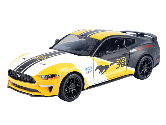 2018 Ford Mustang GT #38 White and Matt Black with Yellow Graphics "GT Racing" Series 1/24 Diecast Model Car by Motormax by Motormax