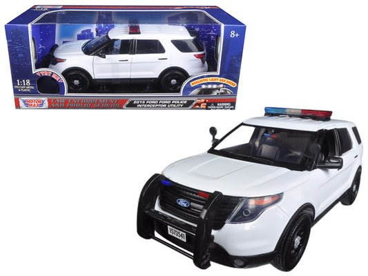 2015 Ford Police Interceptor Utility White with Flashing Light Bar and Front and Rear Lights and 2 Sounds 1/18 Diecast Model Car by Motormax by Motormax
